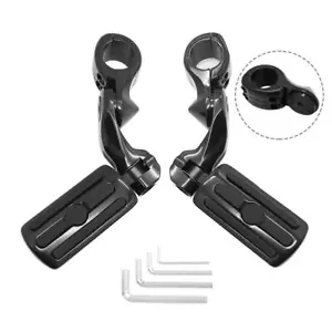 1.25" 32mm Front Crash Bar Foot Pegs W/ Mounts Full Black For Harley Indian KTM - Bild 1 von 12