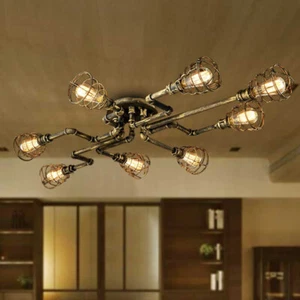 Industrial Vintage Steampunk Chandelier Iron Water Pipe Ceiling Light Fixture - Picture 1 of 6