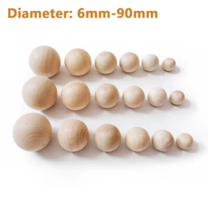 Solid Wood Ball Dia 6mm-90mm Natural Wooden Craft Balls Beads DIY With No Hole - Picture 1 of 6