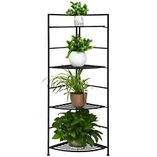 Folding Corner Plant Stand 4 Tier Metal Storage Shelf Flower Display Rack