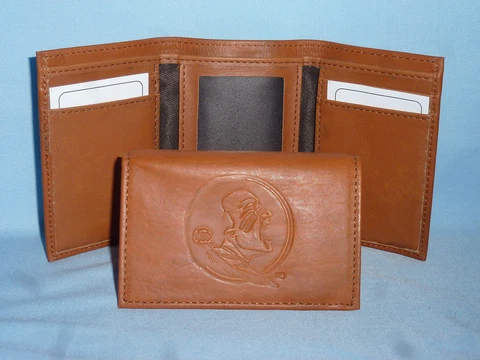 FLORIDA STATE SEMINOLES   Leather TriFold Wallet    NEW    brown 2 Cover