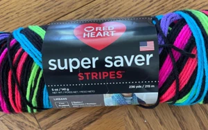 Red Heart Super Saver Stripes Aran Weight Acrylic Yarn color 3957 Neon Stripes - Picture 1 of 6