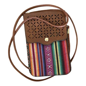 Dunkelbraune Umhängetasche - stilvolle gemusterte Kunstleder Handtasche | hell - Bild 1 von 1