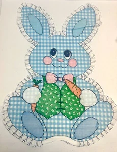 Pannello tessuto vintage pretagliato blu Gingham plaid coniglietto taglio coniglio n cucito 20" x 13,5" - Foto 1 di 2