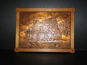 "LA CANADIENNE" EMBOSSED COPPER CARVING SCULPTURE QUEBEC ARTIST A.NADEAU - Picture 1 of 3