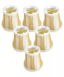 Set of 6 Beige/Eggshell Striped Chandelier Clip-On Premium Lampshade 3x5x4.5 - Picture 1 of 7