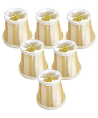 Set of 6 Beige/Eggshell Striped Chandelier Clip-On Premium  Lampshade 3x5x4.5 - Image 1 of 4