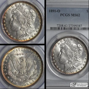 1891 O Morgan Dollar Silver Dollar PCGS MS62, Amazing Rim Toning, Colorful C7117 - Picture 1 of 7