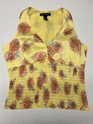Camiseta sin mangas INC para mujer 100 % seda estampado floral amarilla acanalada cuello en V talla 6 Y2K Foto 1 de 4