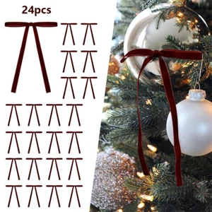 24Pcs Burgundy Velvet Christmas Tree Bows For Wreath, Gifts, Stockings Decor Bow - Picture 1 of 5