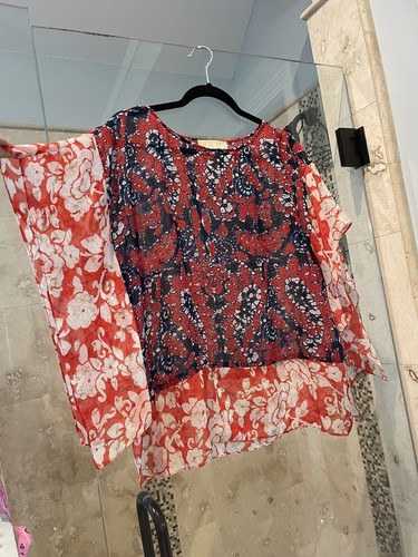 Top kimono MICHAEL KORS blu rosso bianco trasparente stampa poncho S M nuovo