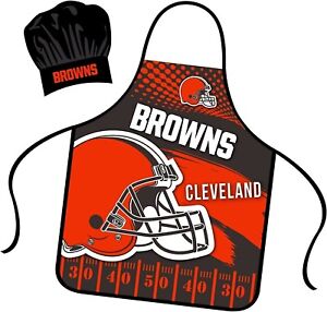 Cleveland Browns Apron Chef Hat Set Full Color Universal Size Tie Back...
