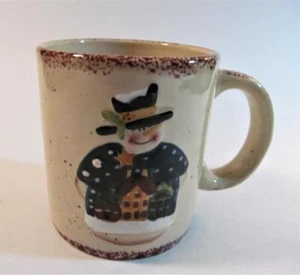 WINTER SNOW LADY Glazed Ceramic Mug with 3 Village Houses FREE SHIPPING - Picture 1 of 2