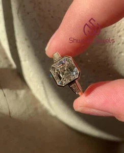 1.40Ct Asscher & Tapered Baguette Lab Diamond Ring 10K Gold VS1/E IGI Certified - Picture 1 of 9