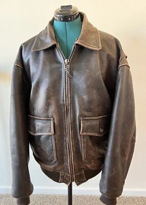 Avirex - Chaqueta de vuelo de cuero G-1 - Fuerza Aérea del Ejército de los Estados Unidos - Mapa - Años 80 - Grande - Imagen 1 de 17