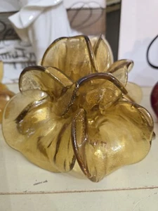 Pauly & Co RARE Pauly Venezia Amber Glass Rose Taper Candle Holder Nice SIZ - Picture 1 of 2