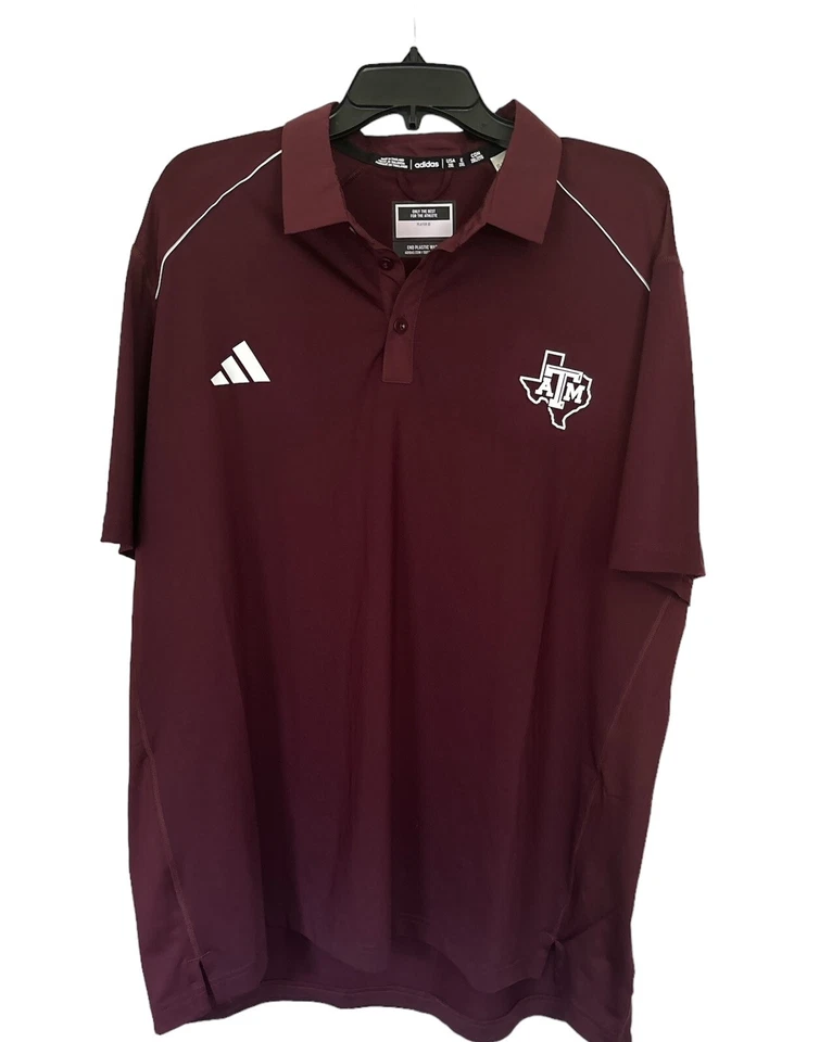 Adidas Men's 2XL Maroon Texas A&M Aggies Short Sleeve Polo NCAA IP8604