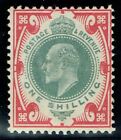 1902 Evii 1/- Dull Green/Carmine Sg257a Chalky Vf Light Mount Mint Cat. £100.00