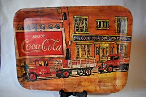 Vassoio Coca Cola, 1924 Società di Imbottigliamento con Camion di Consegna, Legno Laminato RARO - Foto 1 di 8