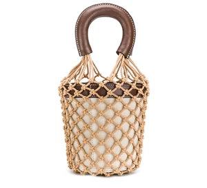 NWT $375 Staud Moreau Bucket Bag Net Rope Women’s Purse Beige-Brown - Picture 1 of 4