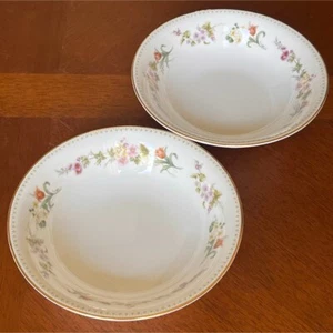 Wedgwood Mirabelle Fruits Saucer Dessert Bowl Set Bone China Floral Black Pot - Picture 1 of 9