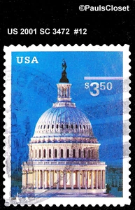 US 2001 SC 3472 $3.50 CAPITOL DOME USED NO GUM HANDSTAMPED CANCEL FINE/VFINE #12 - Picture 1 of 2