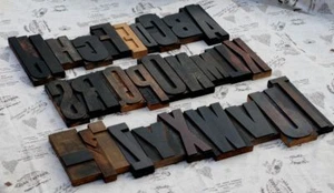 Giant A-Z mixed alphabet 8.86" letterpress wood printing blocks type ABC rare ! - Picture 1 of 3