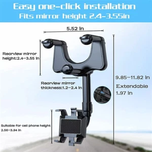 360° Car Phone Holder Rotatable And Retractable Rearview Mirror Mount Universal - Zdjęcie 1 z 11