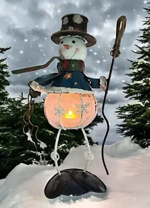 Wire Metal Snowman Tea Light Holder Top Hat & Scarf with Star Accents - Picture 1 of 13