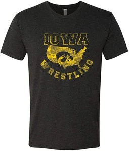 Iowa Hawkeyes America Wrestling University Triblend T Shirt - Vtg Black - Picture 1 of 7