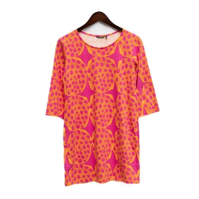 Marimekko Shift Mini Dress Women’s XS Pink Yellow Abstract Mod Print Cotton Pock - Image 1 of 4