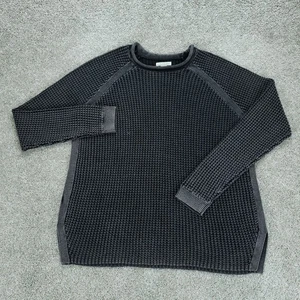 Maglione Carbon 2 Cobalto Donna Grande Lavato Nero Waffle Maglia Cotone Girocollo - Foto 1 di 10
