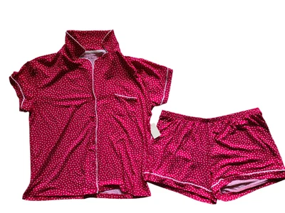 Nicole Miller New York Pajama Sleepwear Set Shorts Soft Lightweight Red Pink LG - Image 1 of 4