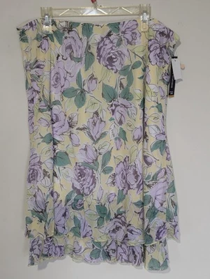 Briggs New York Skirt 3X Floral Yellow Purple Chiffon Ruffle Hem Lined Spring - Image 1 of 4