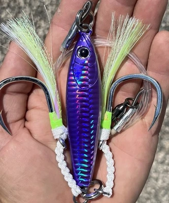 Purple Glow Tungsten Jig 300g  Tiny 3 3/4 “  Solid Tungsten  Bluefin Tuna Leader - Image 1 of 4