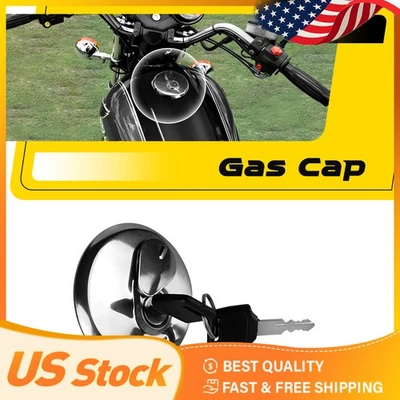 Universal Motorcycle Gas Motorbike Lid Fuel Tank Cap Cover With Keys Silver - Image 1 of 4