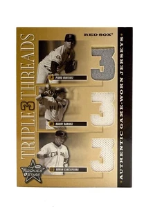 2001 Leaf R&S Triple Threads #1 Pedro, Manny, Nomar, Game Worn Jersey /100 - Bild 1 von 2