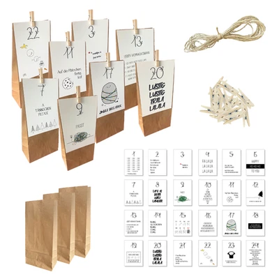 Adventskalender lustig zum Befüllen 24 Tüten Karten komplettes Bastelset DIY - Bild 1 von 4