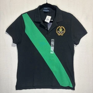 Vintage Ralph Lauren Skinny Polo Damen XL schwarz & grün Wappenaufnäher neu mit Etikett Reitsport - Bild 1 von 9