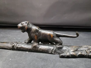 Tiger Bronze Statue 7,8 Zoll Breite Japanische Metallarbeit Figur Briefbeschwerer - Bild 1 von 14