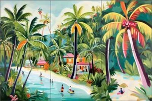 Baño de cocina mural de azulejos tropicales salpicadero Lazar Studio Palm Art OB-LAZ15-13 - Imagen 1 de 6