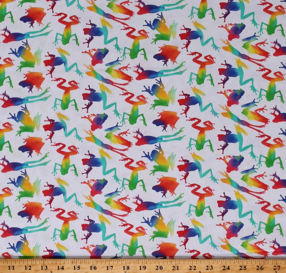 Cotton Frogs Colorful Reptiles Toads Animals Fabric Print by the Yard D762.66 - Imagem 1 de 1