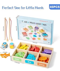 Montessori Toys for Toddlers 1-3,Wooden Magnetic Fishing Game Toddlers...  - Picture 1 of 7