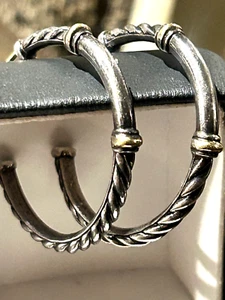 PENDIENTES SEMI ARO DAVID YURMAN 925/750 MULTITONO 1,25" - Imagen 1 de 6