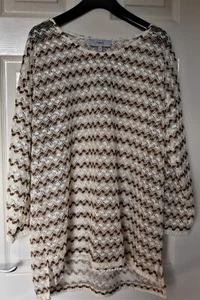Next Womens`Top,Size 16, Cream with Brown zigzag stripes, New with Tags - Picture 1 of 12