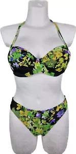 Rachel Pappo Bikini Größe 36 C Cup Bademode Schwarz Grün Trägerbikini mit Bügel - Bild 1 von 4