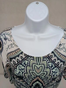 DANA BUCHMAN WOMENS SMALL IVORY BLUE FLORAL PAISLEY DOLMAN SHORT SLEEVE FLAW - Picture 1 of 12
