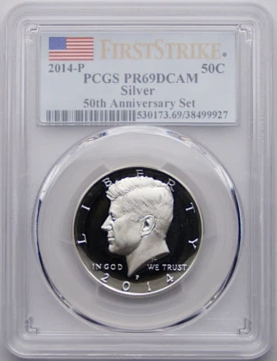 2014 P SILVER KENNEDY HALF DOLLAR 50TH ANNIVERSARY SILVER PR69 DCAM FIRST STRIKE - Image 1 of 2