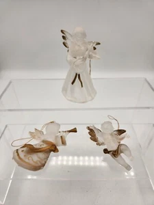 (3) Vintage Gold & Frosted Acrylic Angel Ornaments Christmas Religion Christian  - Picture 1 of 8