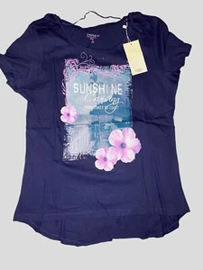 Cruise Shirt Womens Large Short Sleeve Top T-Shirt Blue Floral Vacation High Low - Picture 1 of 4